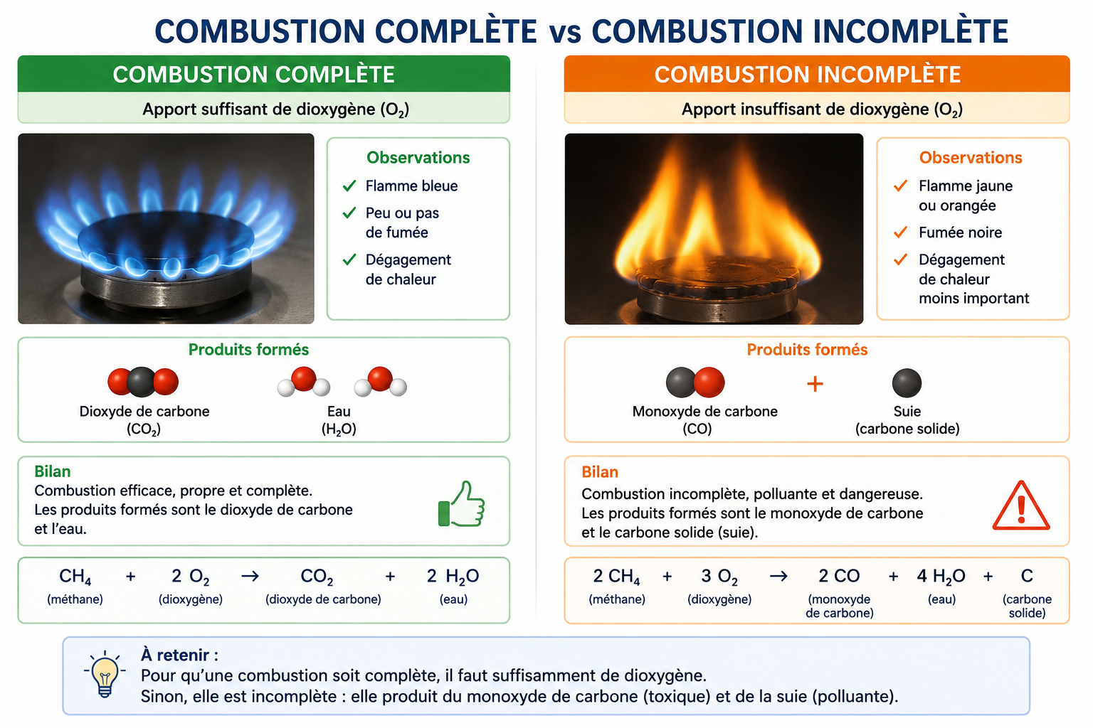 Combustion complète et combustion incomplète
