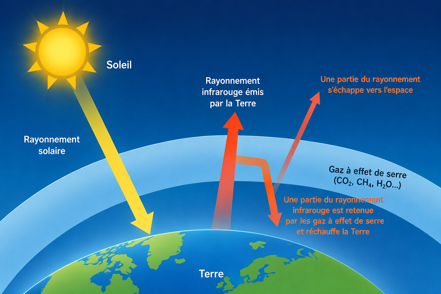 Schéma simple de l'effet de serre et du dioxyde de carbone