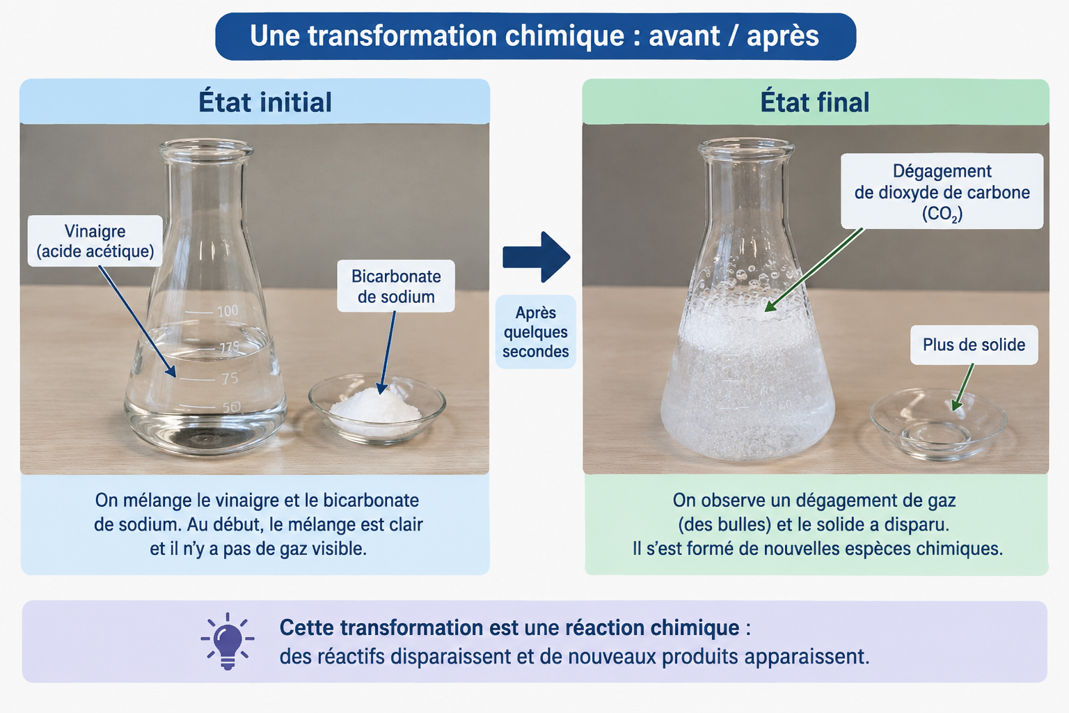 Transformation chimique avant et après