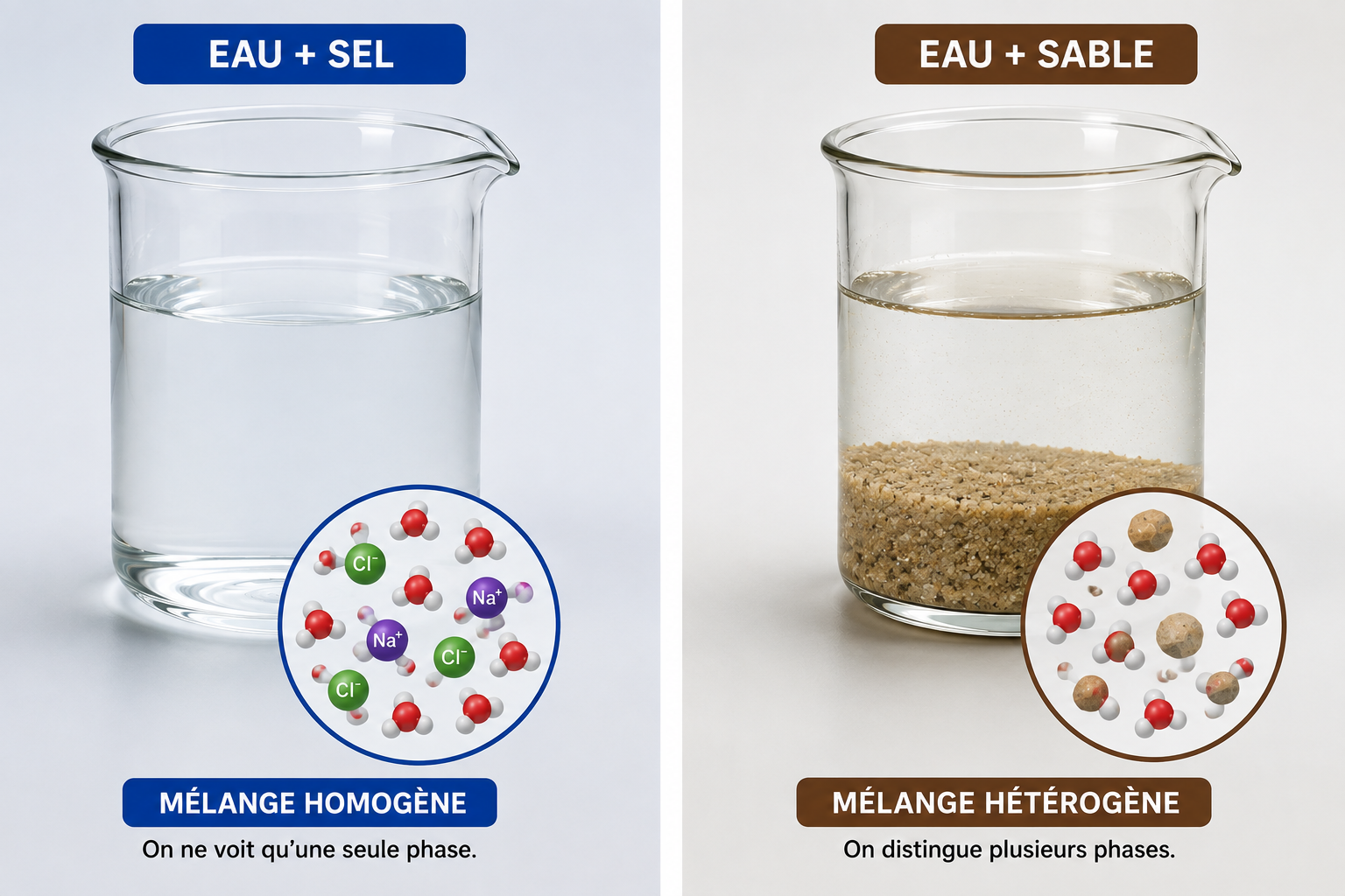 Comparaison mélange homogène et mélange hétérogène