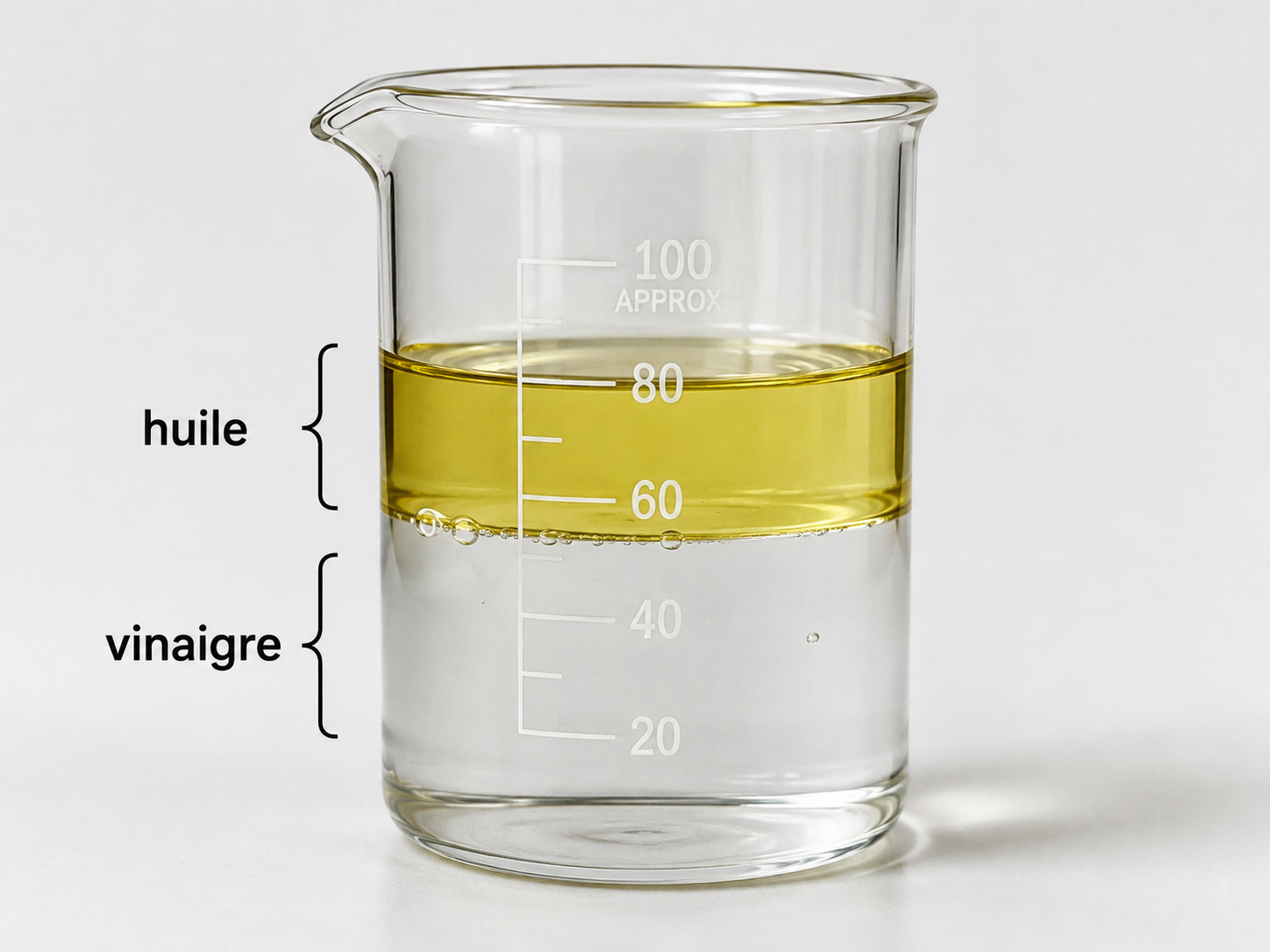 Mélange hétérogène huile et vinaigre