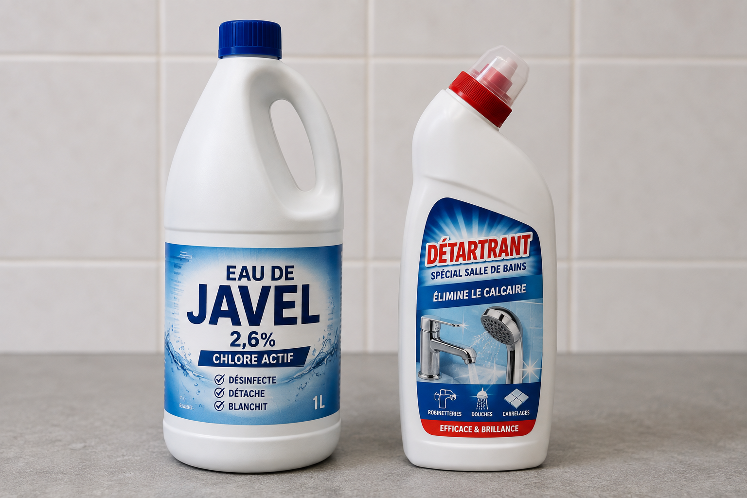 Eau de Javel et produit détartrant